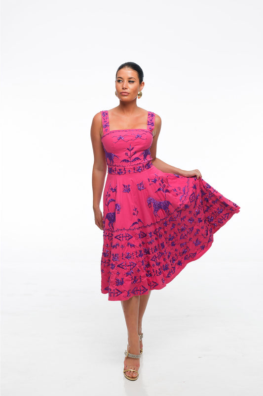 Sumba Embroidery Magenta Dress
