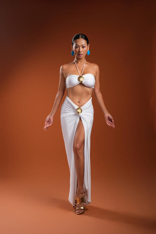 GODDESS Maxi Skirt with Sea Shell Gold Hardware